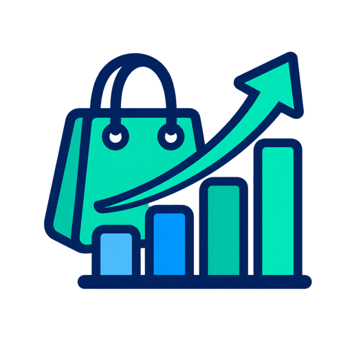 Shopping bag and growth chart representing Shopify commerce at scale